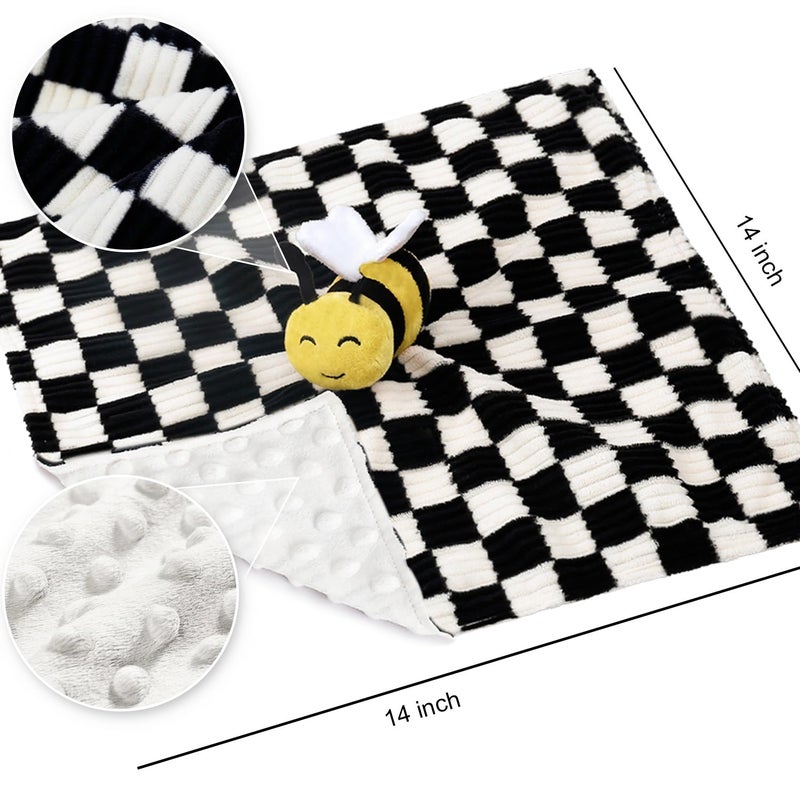 BEILIMU Baby Lovey Blanket for Boys Girls Super Soft Checkerboard Gingham with Minky Dot Fabric Backing Bee Stuffed Animal Lovely Snuggle Toy Black 14 Inch - Image 3